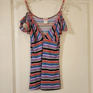Open Shoulder Multicolor Striped Top, S